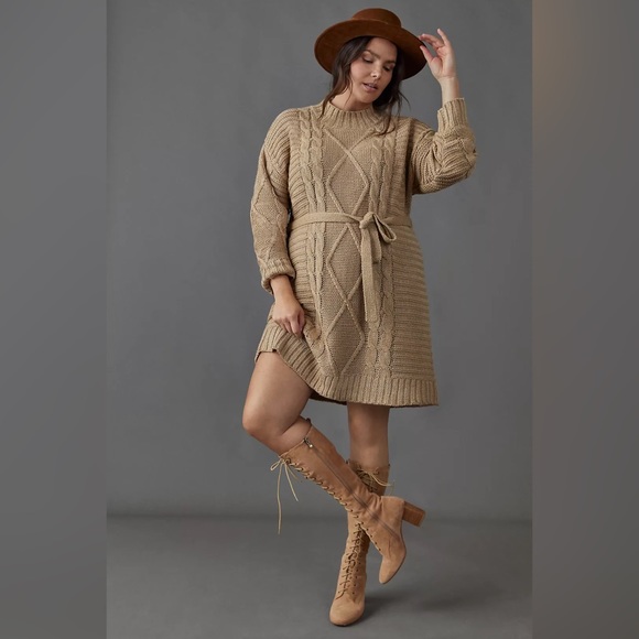 Anthropologie Dresses & Skirts - Anthropologie | Amadi Leah Cable Knit Sweater Dress New Plus Size 1X Cedar Tan